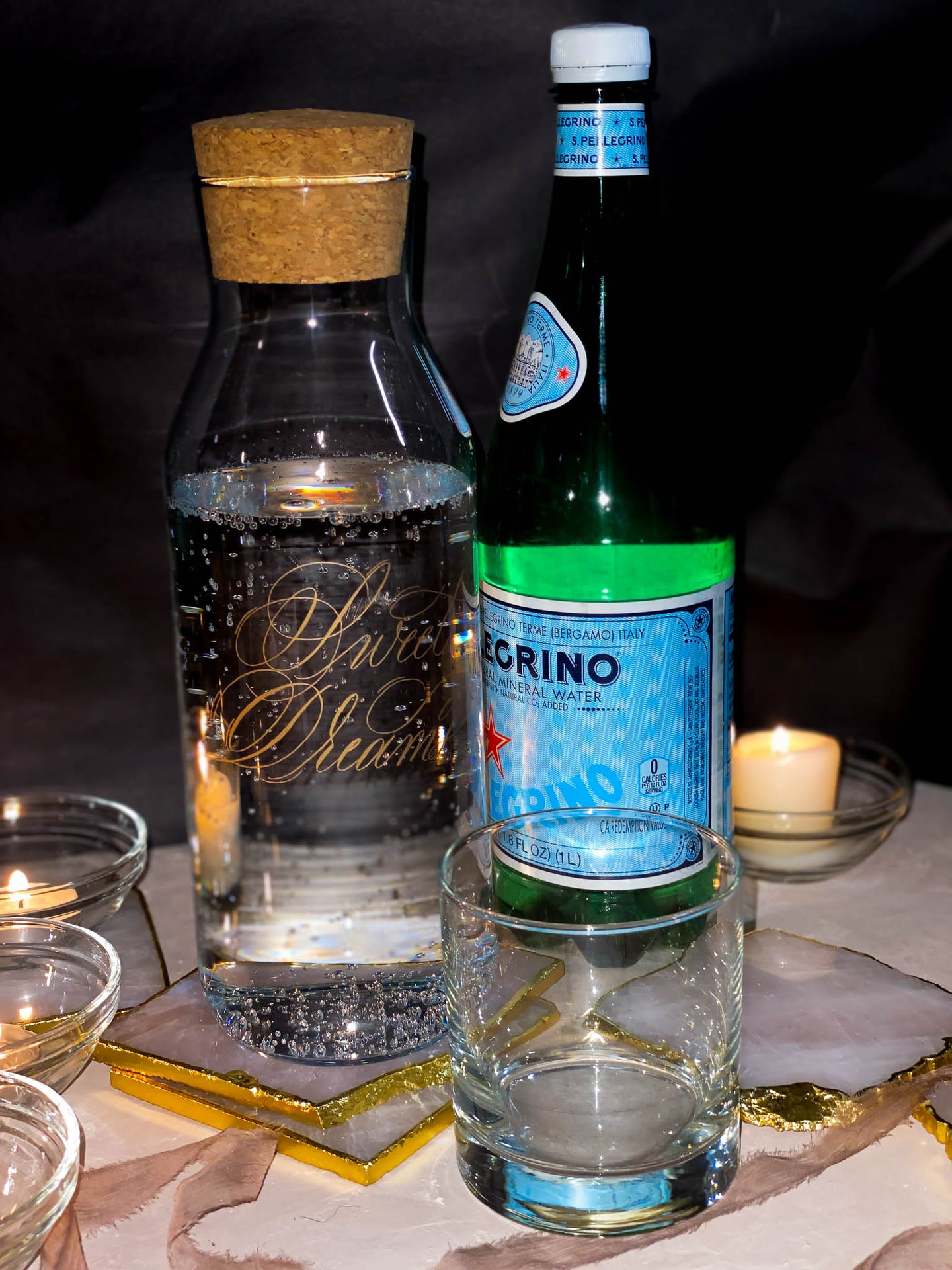 Bedside carafe set with san pellegrino